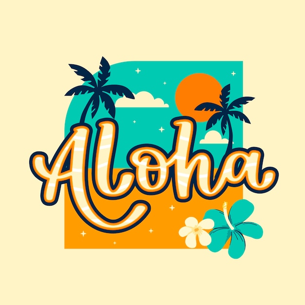 Vector flat aloha text illustration