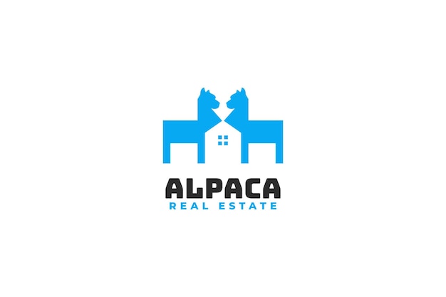 Alpaca piatta con idea di illustrazione vettoriale di design del logo della casa