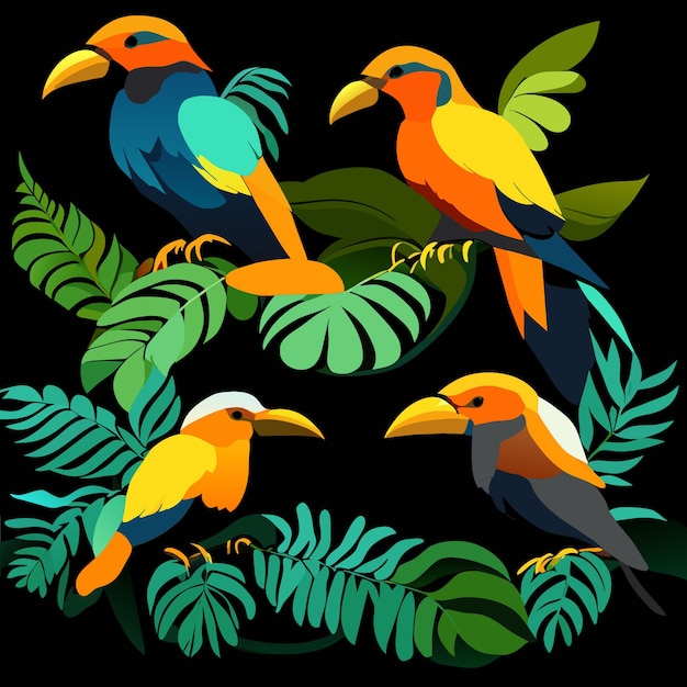 Flat Amazon Birds Vector Illustration Art Collection