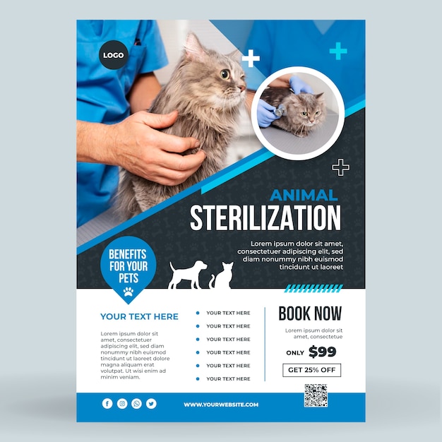 Flat animal sterilization vertical poster template