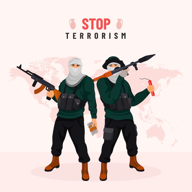 Vector flat anti terrorism day illustration with person holding gun