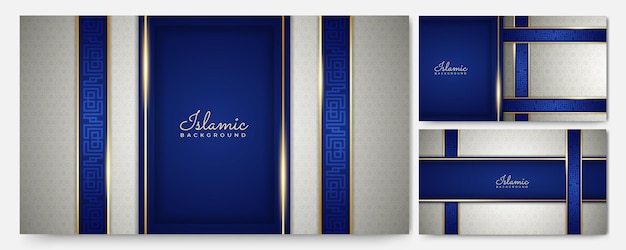 Sfondo di design islamico blu arabo piatto