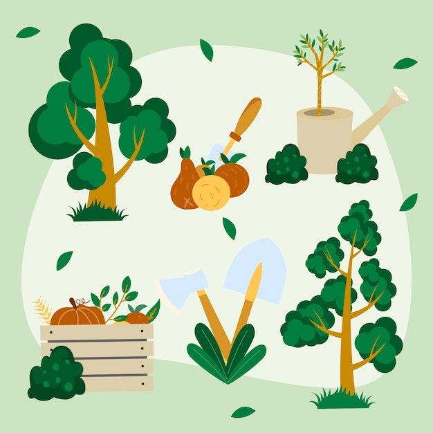 Vector flat arbor day elements collection