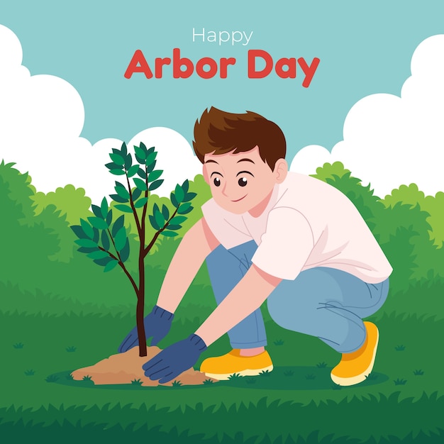 Flat arbor day illustration