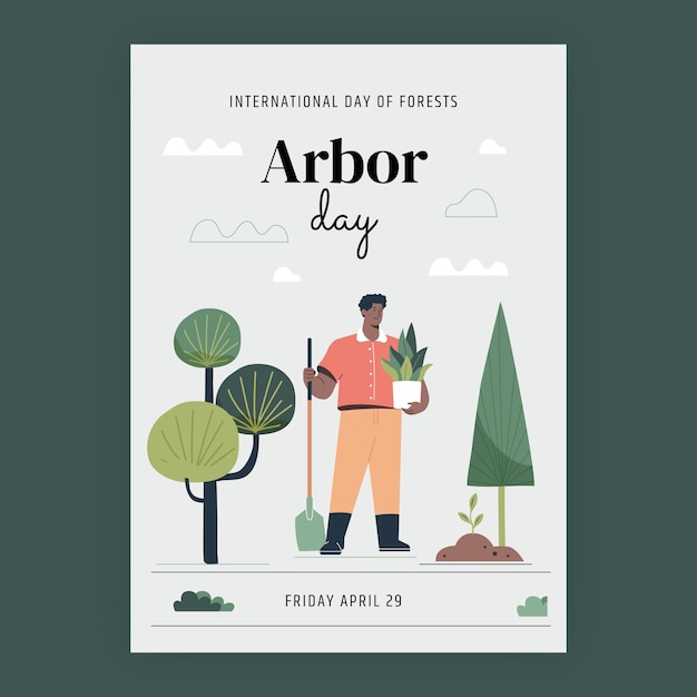 Vector flat arbor day vertical poster template