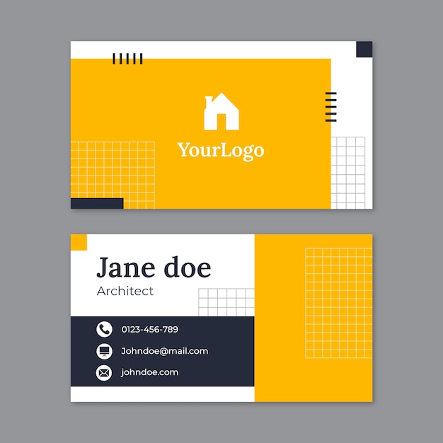 Flat architect service horizontal business card template