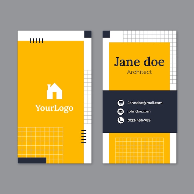 Flat architect service vertical business card template