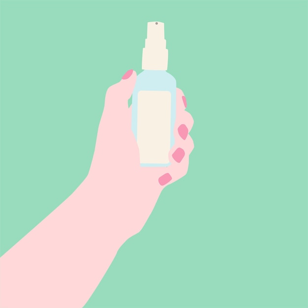 Flat arm with sanitizer vector illustration. Healthcare, medicine background. Graphic design.