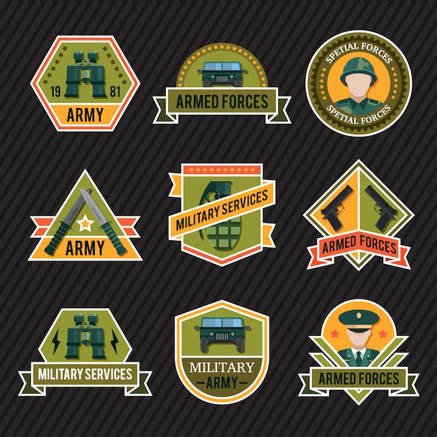 Flat army emblem set