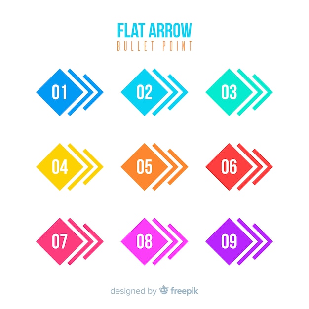 Vector flat arrow bullet point collection