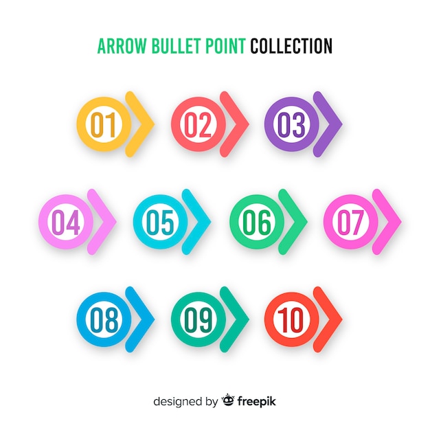 Vector flat arrow bullet point collection