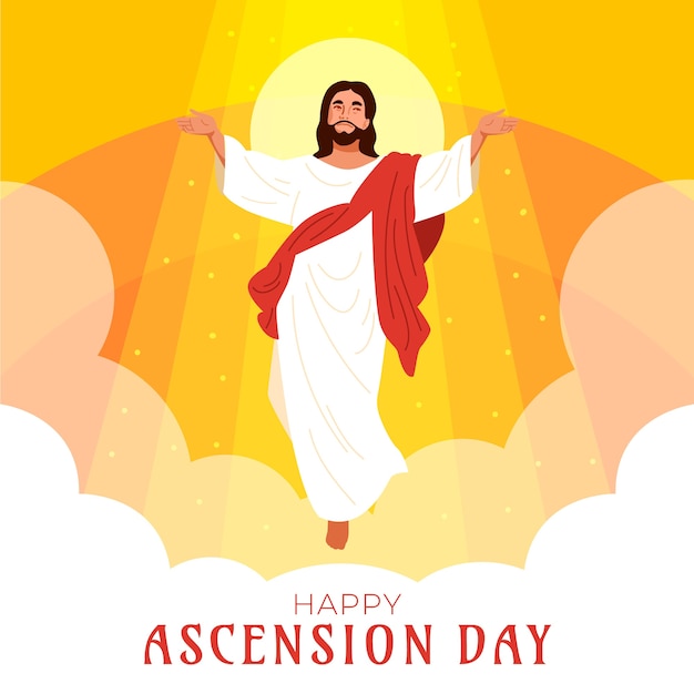 Flat ascension day illustration with jesus