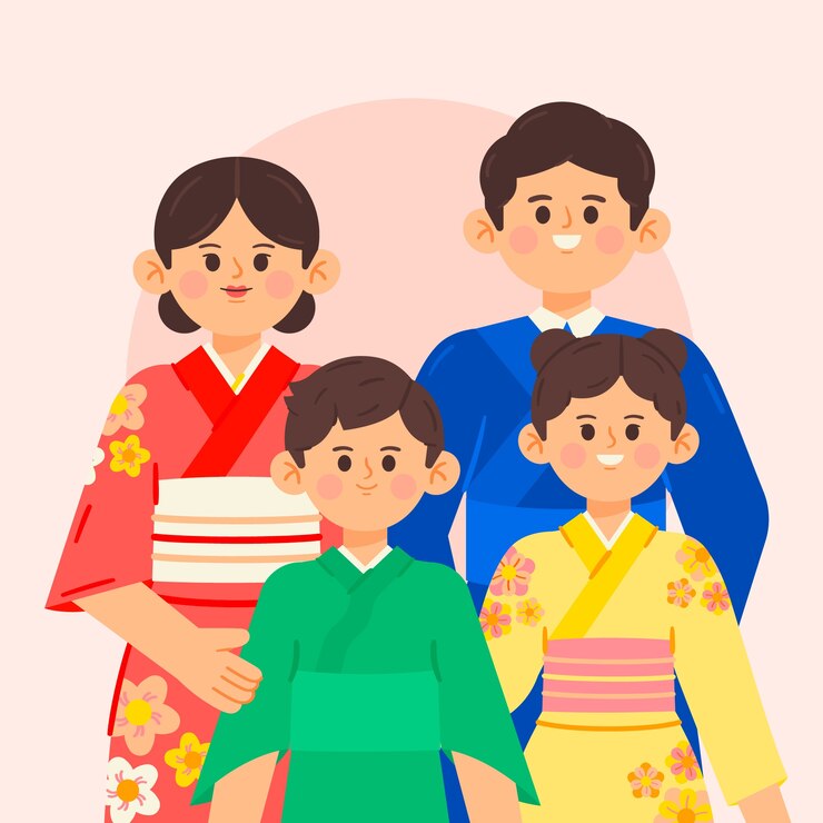 Vector flat asian family illustration