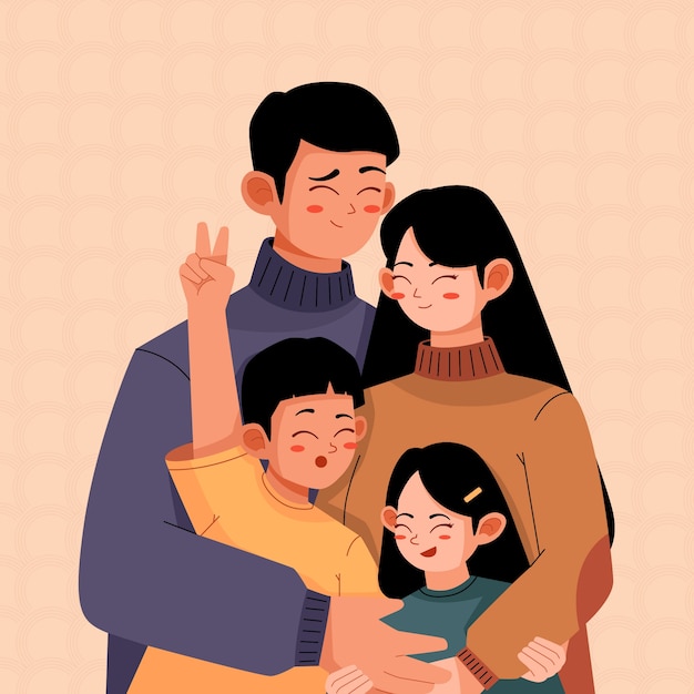 flat asian family illustration
