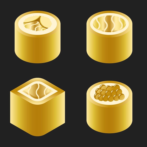 Flat asian food. japanese gold sushi icon vector illustration set