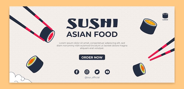 Flat asian food sushi for marketing template