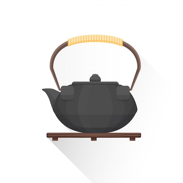 Flat asian tea iron kettle  icon