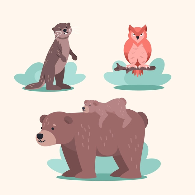 Vector flat autumn animals collection