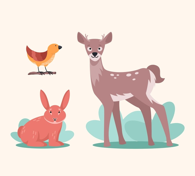 Vector flat autumn animals collection