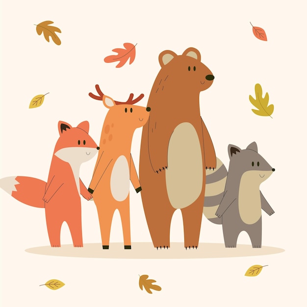 Vector flat autumn animals collection