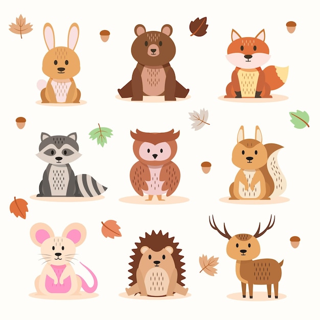 Vector flat autumn animals collection