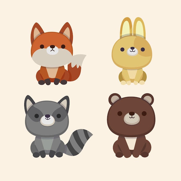 Flat autumn animals collection