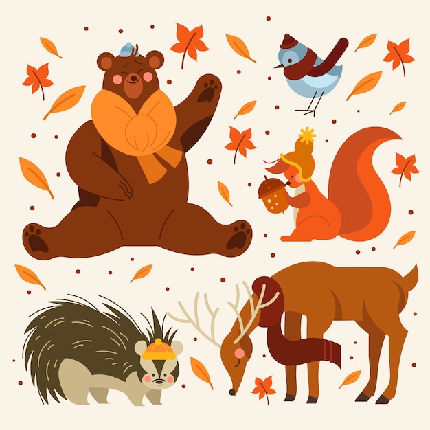 Vector flat autumn animals collection