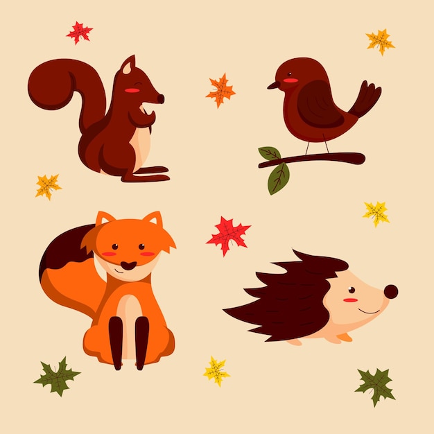 Flat autumn animals collection