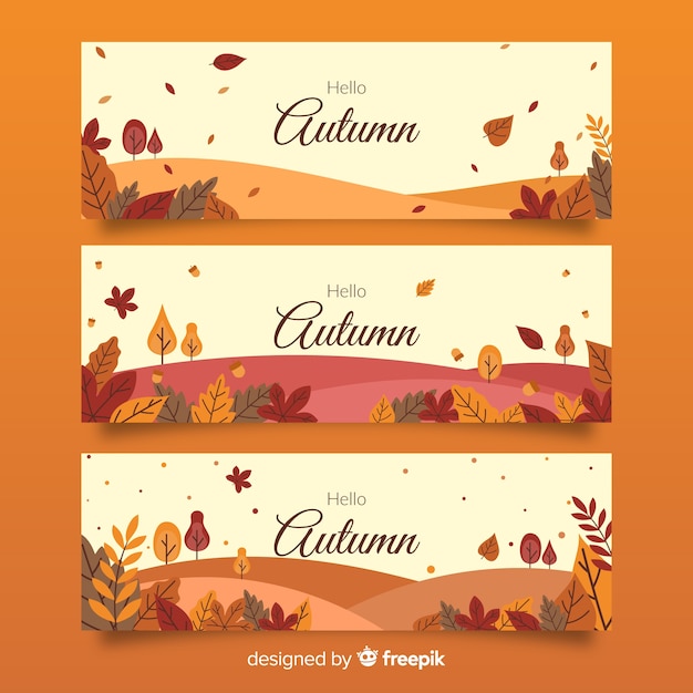 Vector flat autumn banners template with leaves