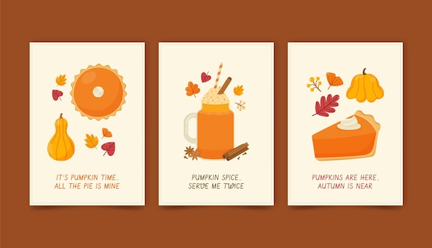 Vector flat autumn cards collection