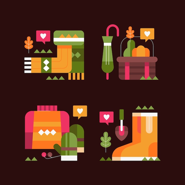 Vector flat autumn celebration elements collection