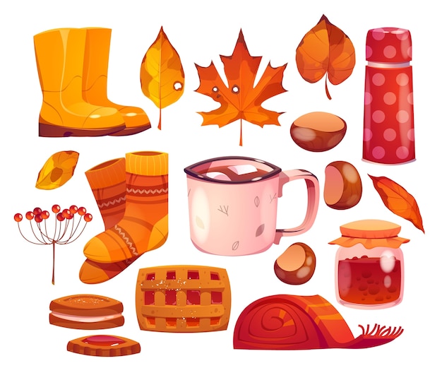 Vector flat autumn elements collection