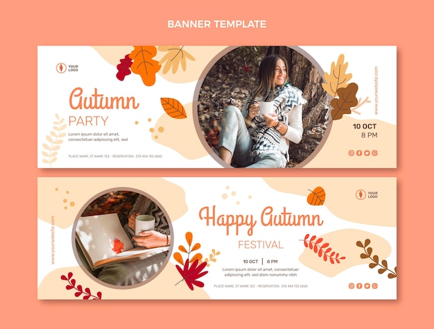 Flat autumn horizontal banners set