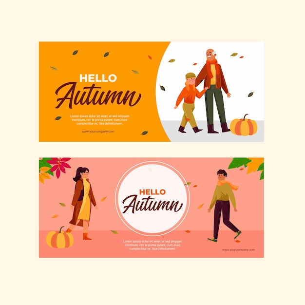 Vector flat autumn horizontal banners set
