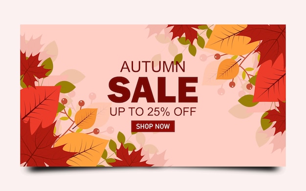 Flat Autumn horizontal sale banner template