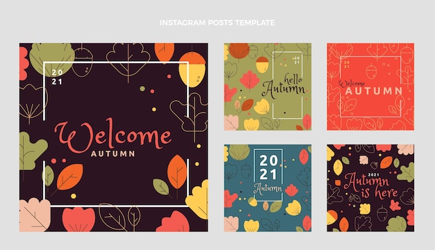 Vector flat autumn instagram posts collection