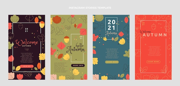 Vector flat autumn instagram stories collection