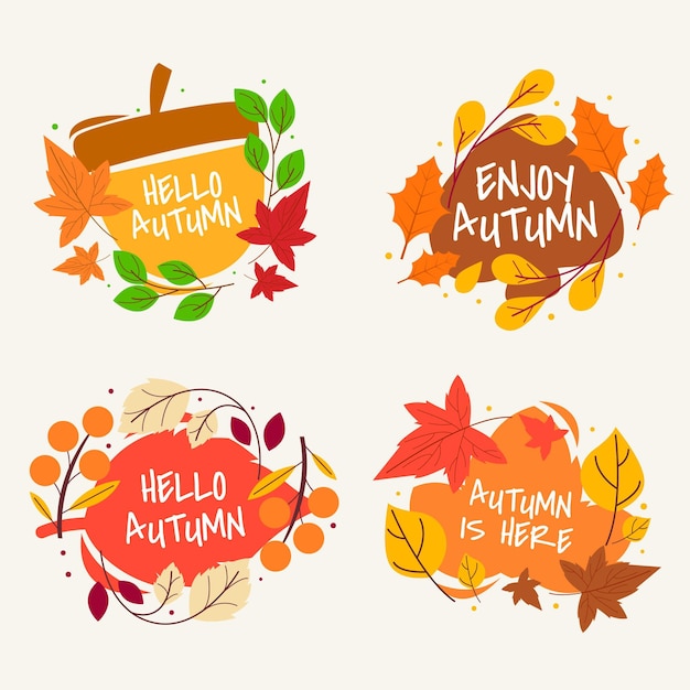 Flat autumn labels collection