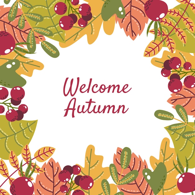 flat autumn leaves with border background