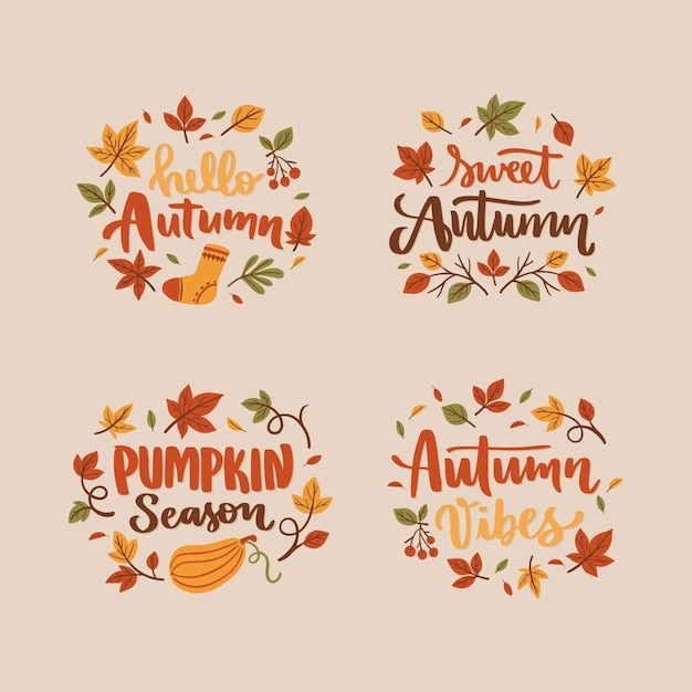 Vector flat autumn lettering collection