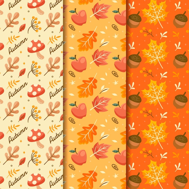 Vector flat autumn patterns collection