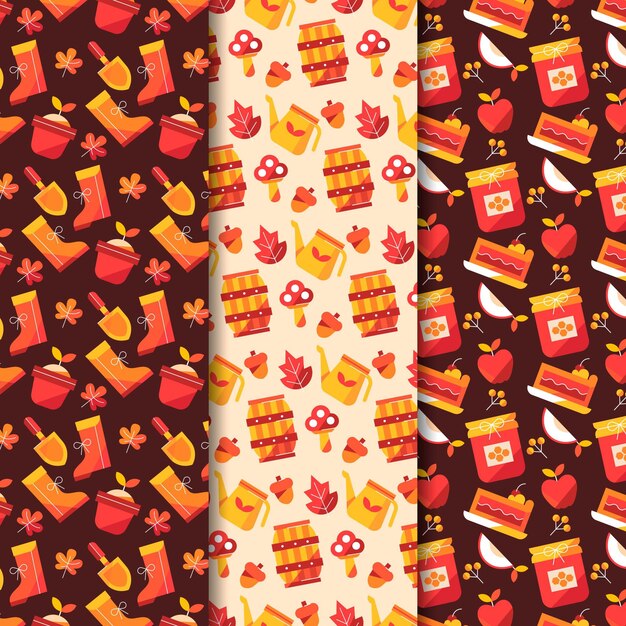 Vector flat autumn patterns collection