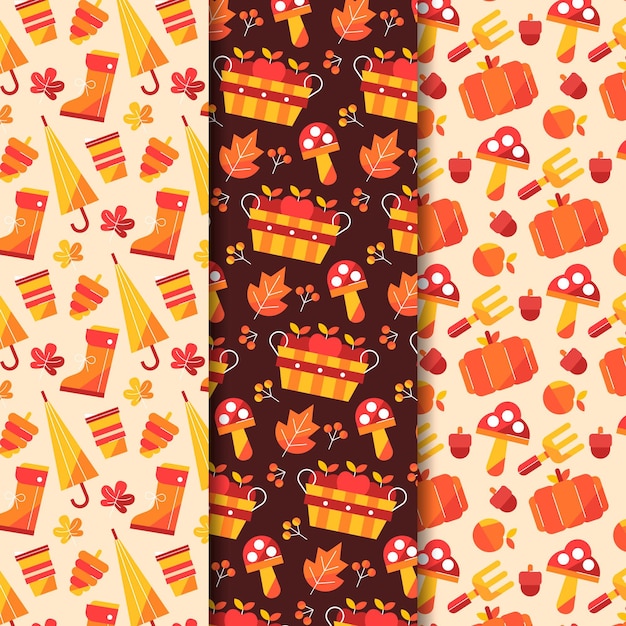 Vector flat autumn patterns collection