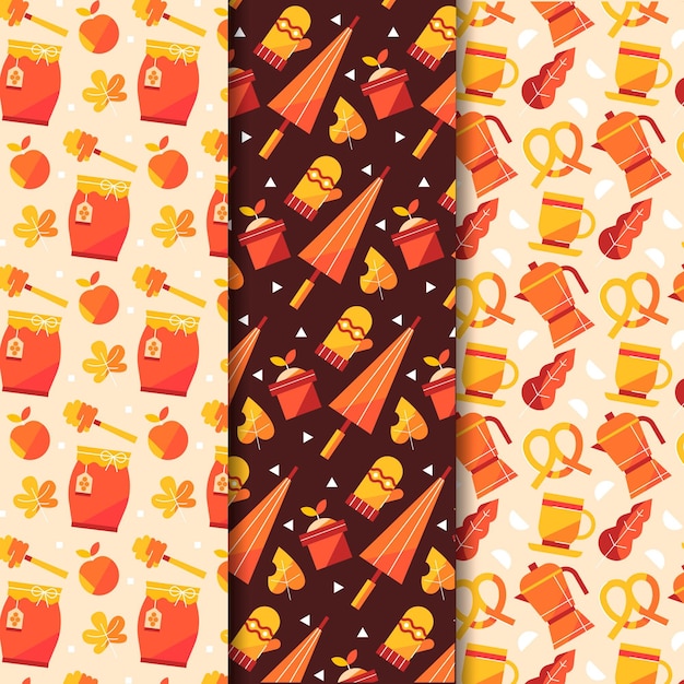 Vector flat autumn patterns collection