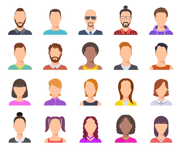 Vector flat avatars. male and female heads, business persons portraits. users cartoon faces set. illustration profile person avatar, anonymous woman and man portrait