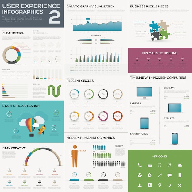 Flat awesome user experience infographic vector element set