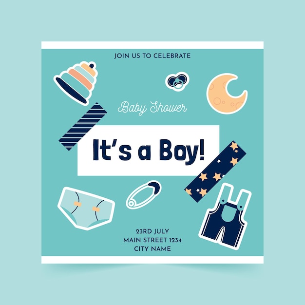 Vector flat baby shower squared flyer