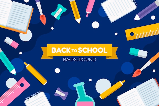 Flat back to school background with school supplies