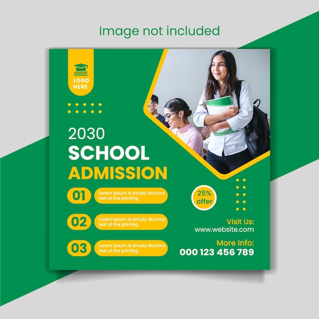 Flat back to school banner and school admission facebook cover post