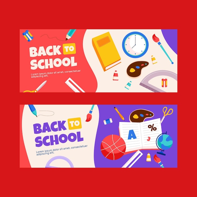 Flat back to school banners set